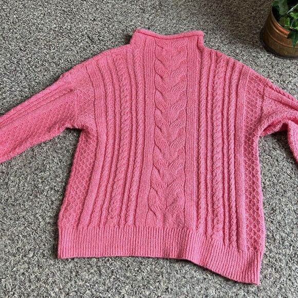 J.Crew Womens SMALL Roll Neck Cable Knit Sweater Coral Pink Cotton Blend NEW - Picture 5 of 6